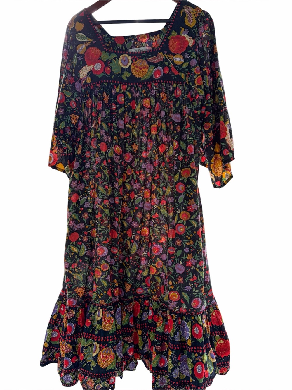 Vintage Marie Claire Floral Maxi Dress Size L 90s Boho Whimsigoth Cotton